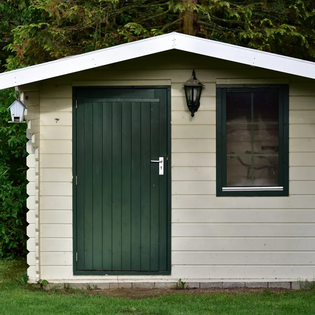 A finished garden storage shed
