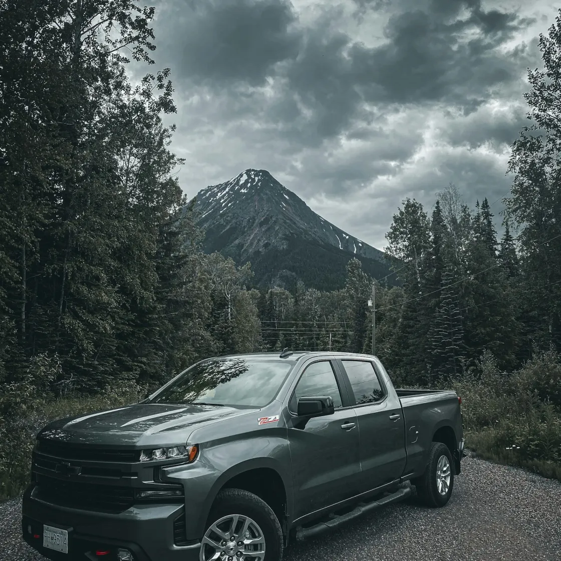 A pickup truck out on a material run