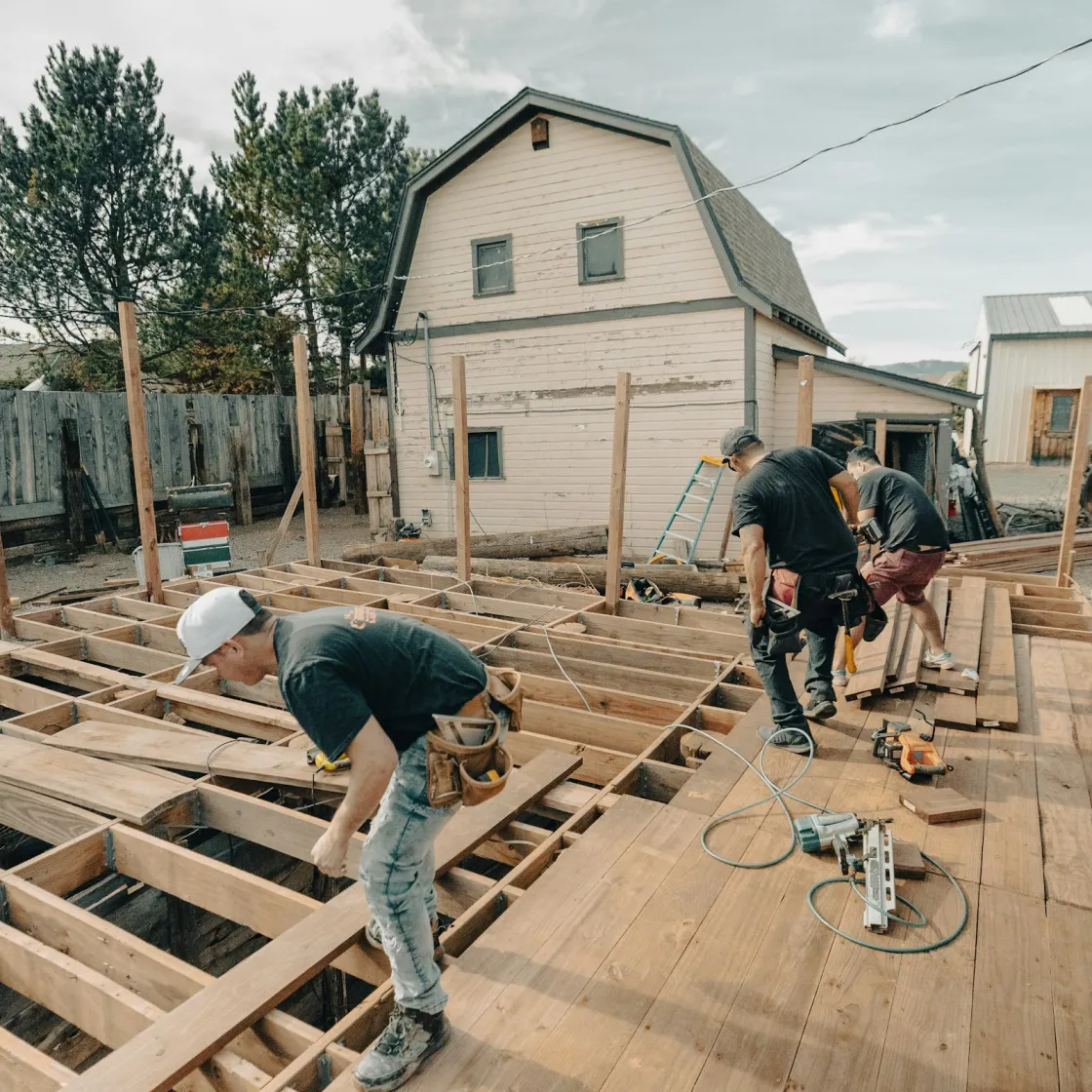 Fastening down new deck boards with a drill